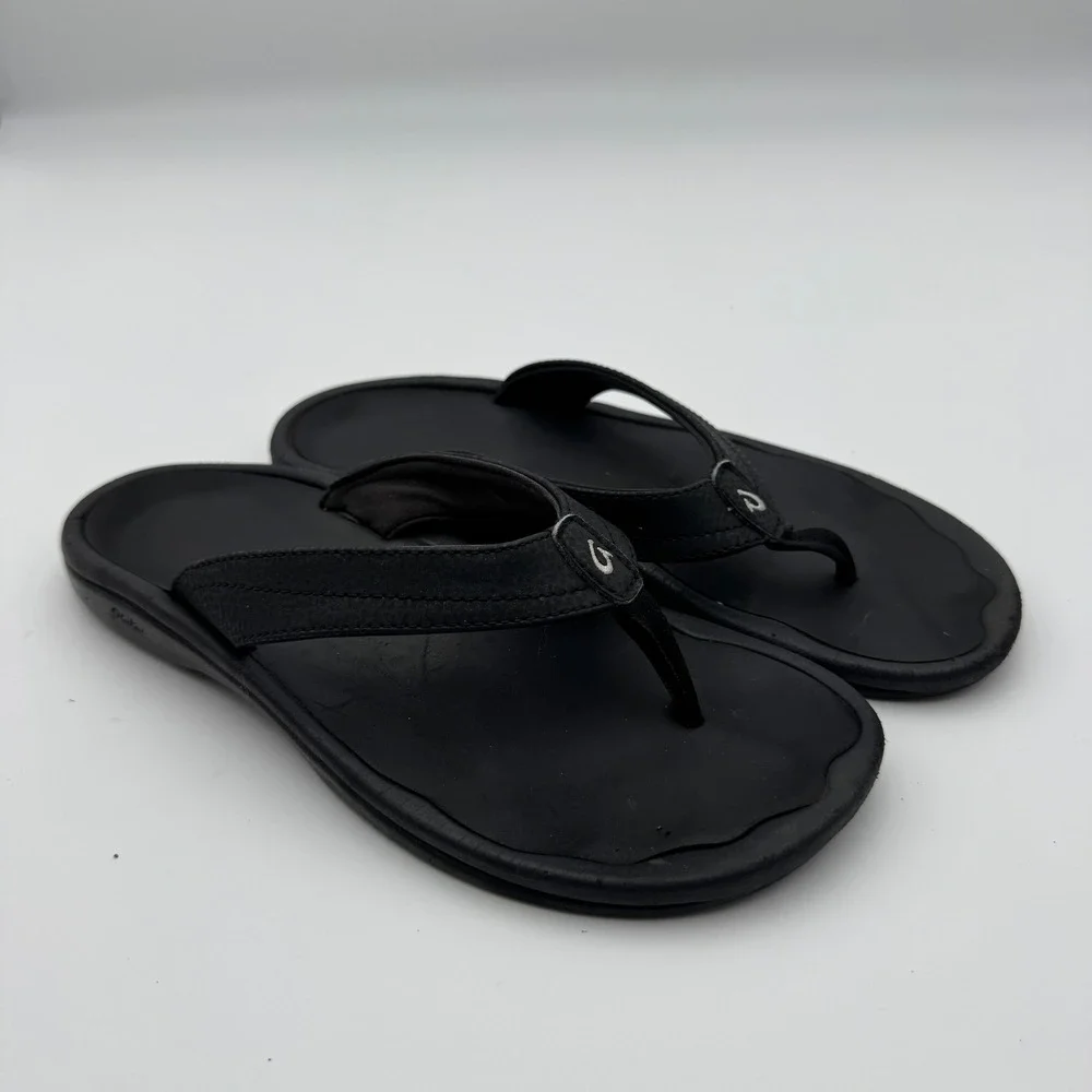 OluKai Ohana Women Black Flip Flop Sandals Water Resistant 20110-4040 Size 8